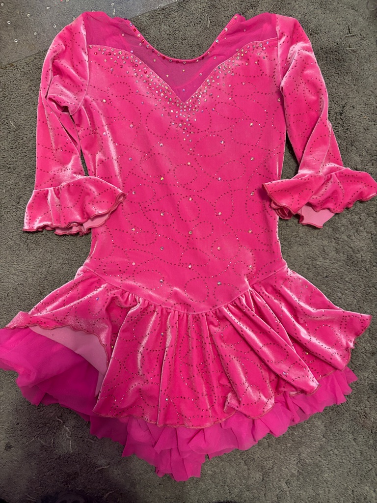 Girls Xl/ Adult Xs Pink Sparkle Velvet Skate Dress